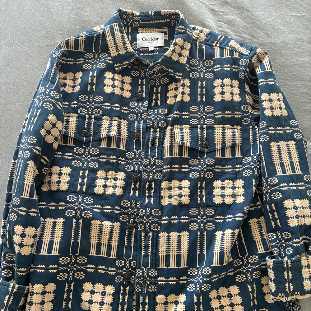 Corridor Blue and Cream Patterned Shirt Jacket